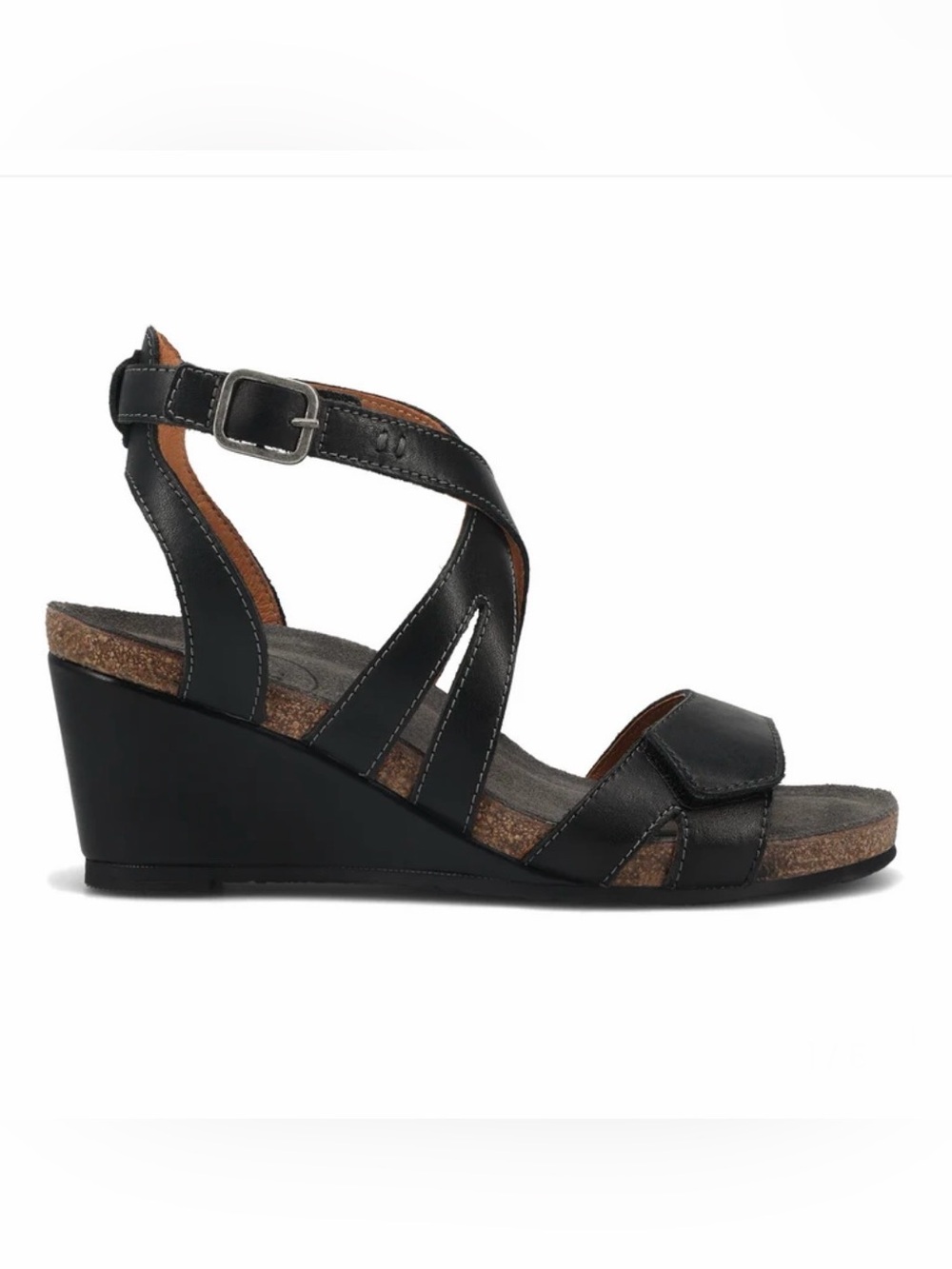 Taos Xcellent 2 Leather Wedge Sandal in Black Size 8 or 8.5